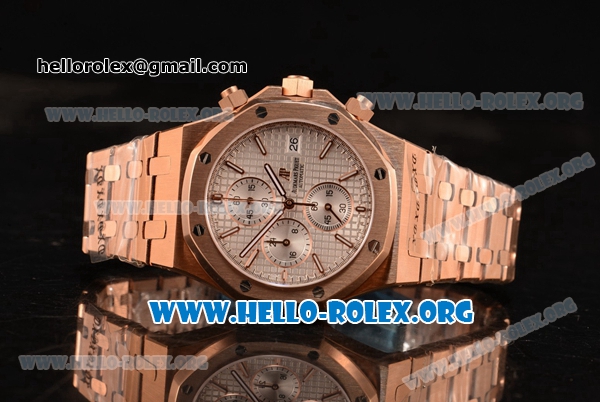 Audemars Piguet Royal Oak Chronograph Miyota OS10 Quartz Rose Gold Case with White Dial and Rose Gold Bracelet - Click Image to Close